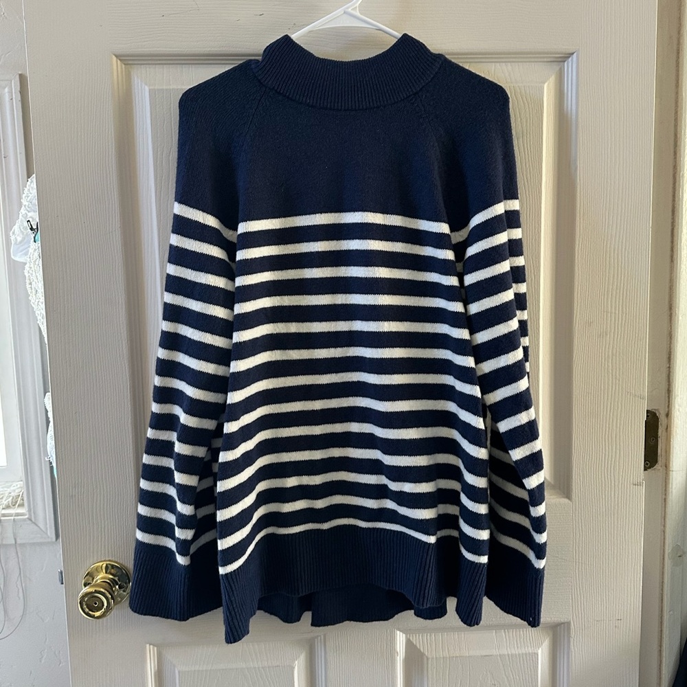NWTs Charter Club Dark Blue and White Striped Turtleneck Knit Top